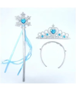 Karlar Ülkesi Elsa Mavi Kalp Tacı ve Kar Temalı Asa Seti