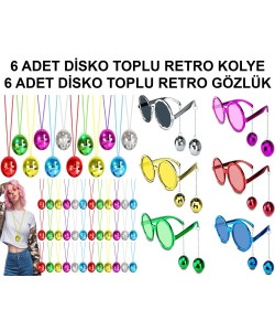 12 Parça Renkli Disko Toplu Retro Parti Seti – 6 Kolye + 6 Gözlük