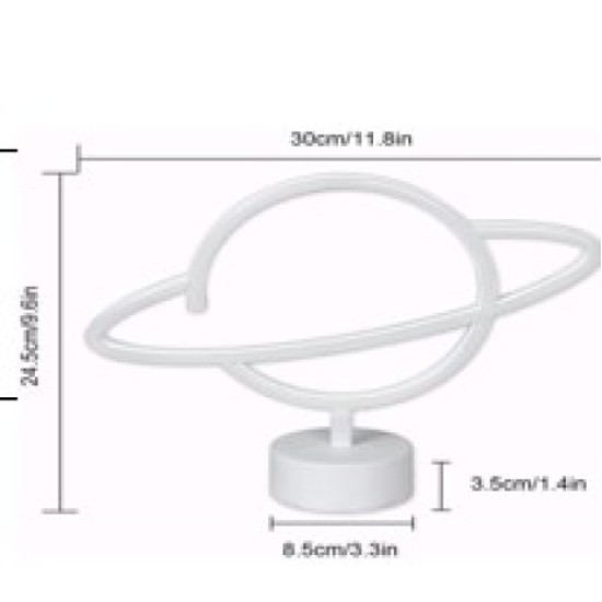 Neon Işıklı Satürn Lamba Pil+Usb