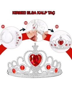 Kalp Taşlı Kırmızı Renk Karlar Ülkesi Elsa Anna Frozen Tacı