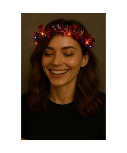 Kalp Püsküllü Gece Parıltısı 3 Modlu LED'li Işıklı Taç Kırmızı Renk