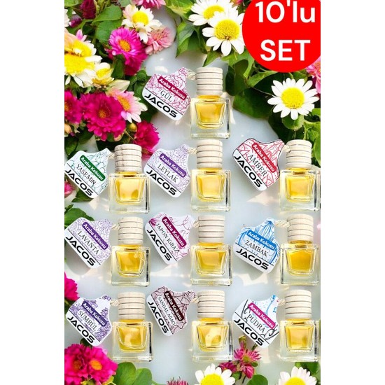 JACOS 10'lu Ekonomik Set 10 Adet 8 ml Oto Araç Kokusu Ipli Asma Oto Parfümü
