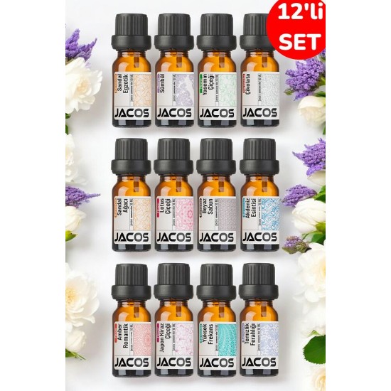 JACOS 12'li Ekonomi SET Esansiyel Uçucu Yağı Buhardanlık Difüzör Esansı Oda Kokusu