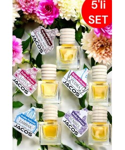 JACOS 5'li Ekonomik Set 5 Adet 8 ml Oto Araç Kokusu Ipli Asma Oto Parfümü JACOS 5'li Ekonomik Set 5 Adet 8 ml Oto Araç Kokusu Ipli Asma Oto Parfümü
