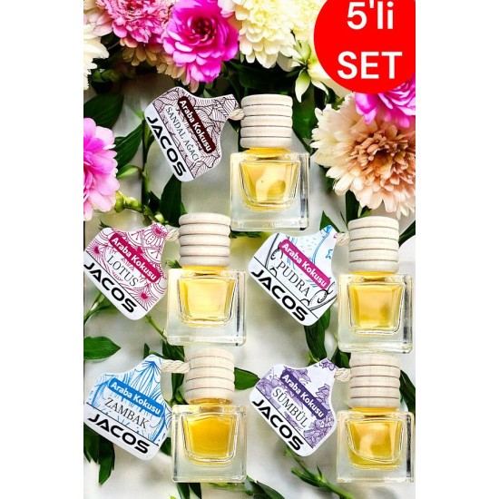 JACOS 5'li Ekonomik Set 5 Adet 8 ml Oto Araç Kokusu Ipli Asma Oto Parfümü