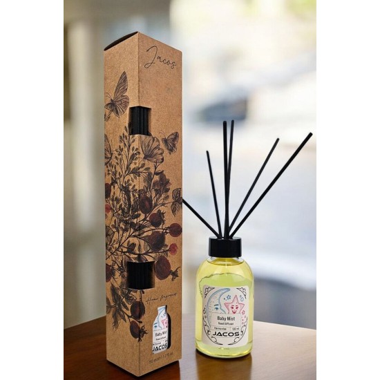 JACOS Bebek Pudra Kokulu Bambu Çubuklu Bebek Pudra Kokulu Çubuklu Oda Kokusu 100ml Reed Diffuser