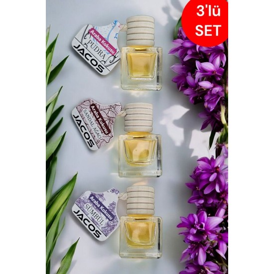 JACOS Bebek Pudrası Sandal Sümbül Kokusu 8 ml Oto Araç Kokusu Ipli Asma Oto Parfümü 3'lü Set