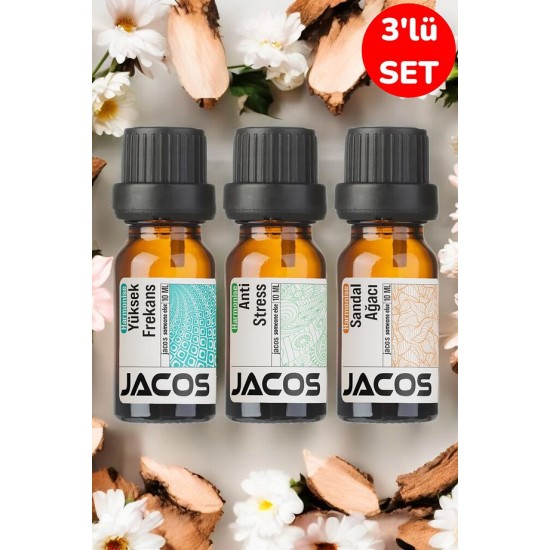 JACOS Frekans,Anti Stress,Sandal Ağacı Esansiyel Uçucu Yağı Difüzör Esansı Oda Kokusu 3'lü SET