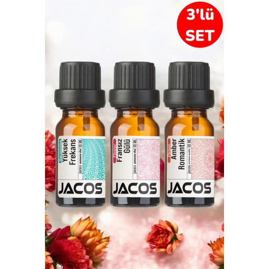JACOS Frekans,Fransız Gülü,Amber Romantik Esansiyel Uçucu Yağı Difüzör Esansı Oda Kokusu 3'lü SET