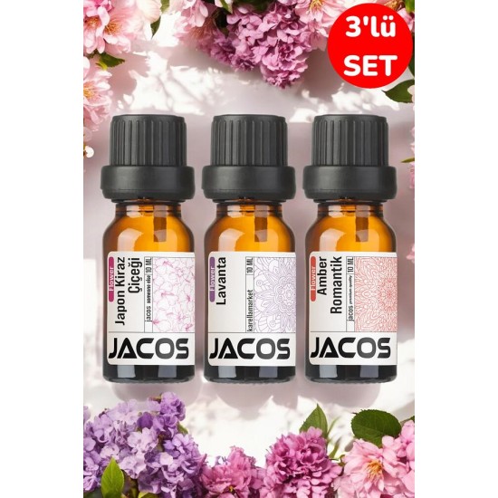 JACOS Japon Kiraz,Lavanta,Amber Esansiyel Uçucu Yağı Buhardanlık Difüzör Esansı Oda Kokusu 3'lü SET