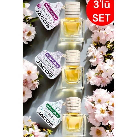 JACOS Japon Kiraz Lavanta Yasemin Kokusu 8 ml Oto Araç Kokusu Ipli Asma Oto Parfümü 3'lü Set