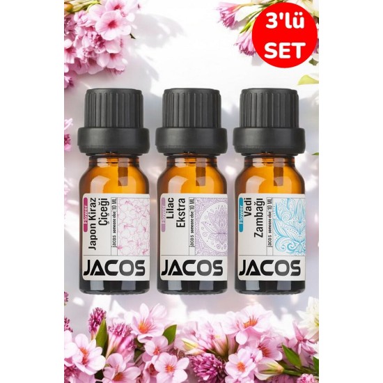 JACOS Japon Kiraz,Lilac,Vadi Zambağı Esansiyel Uçucu Yağı Difüzör Esansı Oda Kokusu 3'lü SET