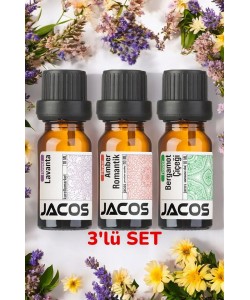 JACOS Lavanta, Amber Romantik ve Bergamot Esansiyel Uçucu Yağı Difüzör Esansı Oda Kokusu 3'lü SET JACOS Lavanta, Amber Romantik ve Bergamot Esansiyel Uçucu Yağı Difüzör Esansı Oda Kokusu 3'lü SET