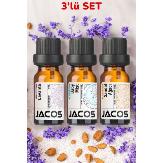 JACOS Lavanta,Baby Mist,Sandal Ağacı Esansiyel Uçucu Yağı Difüzör Esansı Oda Kokusu 3'lü SET