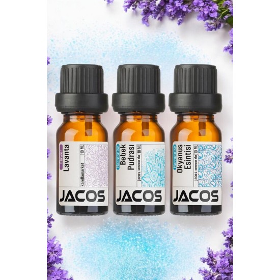 JACOS Lavanta, Pudra,Okyanus Esintisi Esansiyel Uçucu Yağı Difüzör Esansı Oda Kokusu 3'lü SET