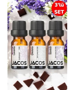 JACOS Lavanta,Sümbül ve Çikolata Esansiyel Uçucu Yağı Buhardanlık Difüzör Esansı Oda Kokusu 3'lü SET JACOS Lavanta,Sümbül ve Çikolata Esansiyel Uçucu Yağı Buhardanlık Difüzör Esansı Oda Kokusu 3'lü SET