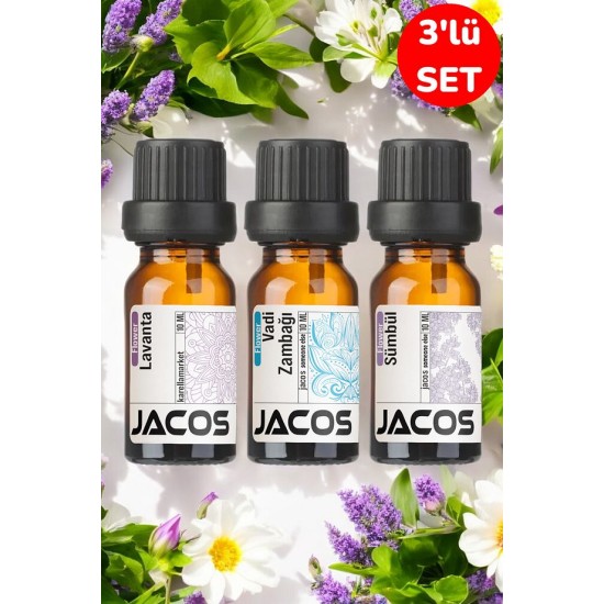JACOS Lavanta,Vadi Zambağı ve Sümbül Uçucu Yağı Buhardanlık Difüzör Esansı Oda Kokusu Esansiyel 3'lü SET