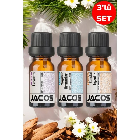JACOS Lavanta,Yağmur Ormanları,Sandal Egzotik Esansiyel Uçucu Yağı Difüzör Esansı Oda Kokusu 3'lü SET