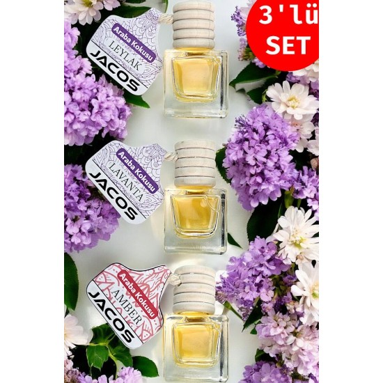 JACOS Leylak Lavanta Amber Kokusu 8 ml Oto Araç Kokusu Ipli Asma Oto Parfümü 3'lü Set
