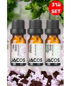JACOS Lilac,Çikolata,Yasemin Esansiyel Uçucu Yağı Buhardanlık Difüzör Esansı Oda Kokusu 3'lü SET JACOS Lilac,Çikolata,Yasemin Esansiyel Uçucu Yağı Buhardanlık Difüzör Esansı Oda Kokusu 3'lü SET