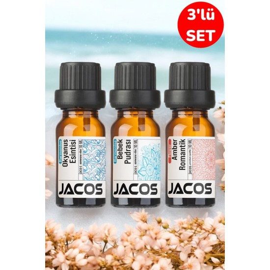 JACOS Okyanus Esintisi,Pudra,Amber Romantik Esansiyel Uçucu Yağı Difüzör Esansı Oda Kokusu 3'lü SET