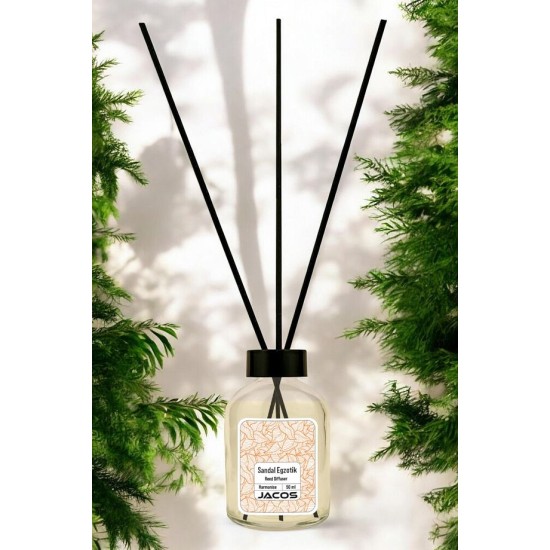 JACOS Sandal Egzotik Kokulu Bambu Çubuklu Sandal Egzotik Çubuklu Oda Kokusu 50ml Reed Diffuser