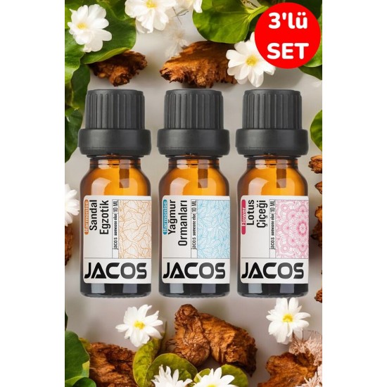 JACOS Sandal Egzotik,Yağmur Ormanları,Lotus Esansiyel Uçucu Yağı Difüzör Esansı Oda Kokusu 3'lü SET