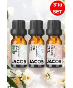 JACOS Yasemin,Baby Mist,Amber Esansiyel Uçucu Yağı Buhardanlık Difüzör Esansı Oda Kokusu 3'lü SET