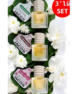 JACOS Yasemin Sandal Egzotik Lotus Kokusu 8 ml Oto Araç Kokusu Ipli Asma Oto Parfümü 3'lü Set