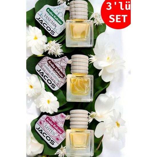 JACOS Yasemin Sandal Egzotik Lotus Kokusu 8 ml Oto Araç Kokusu Ipli Asma Oto Parfümü 3'lü Set