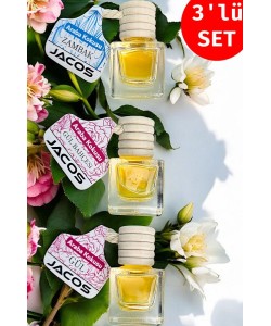 JACOS Zambak Gül Bahçesi Gül Kokusu 8 ml Oto Araç Kokusu Ipli Asma Oto Parfümü 3'lü Set