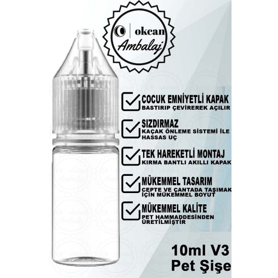okcan Gorilla Kilit Kapaklı Ithal V3 Şeffaf Gorilla Şişe 10ml-10 Adet