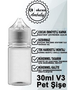 okcan Gorilla Kilit Kapaklı Ithal V3 Şeffaf Gorilla Şişe 30ml - Beyaz Kapak-100 Adet