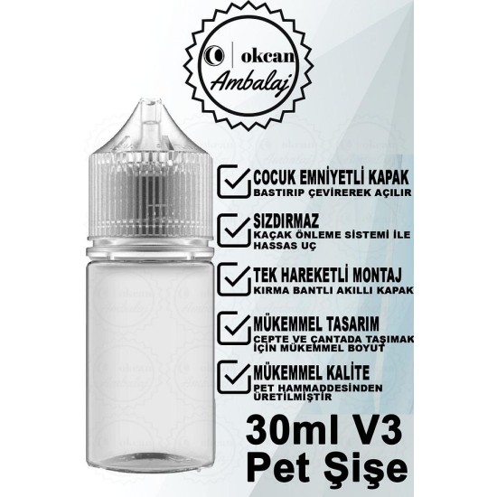 okcan Kilit Kapaklı Ithal V3 Şeffaf Gorilla Şişe 30ml - Beyaz Kapak-50 Adet okcan Kilit Kapaklı Ithal V3 Şeffaf Gorilla Şişe 30ml - Beyaz Kapak-50 Adet