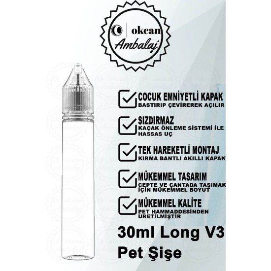 okcan Kilit Kapaklı Ithal V3 Şeffaf Gorilla Şişe 30ml LONG-250 Adet okcan Kilit Kapaklı Ithal V3 Şeffaf Gorilla Şişe 30ml LONG-250 Adet