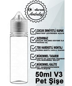okcan Kilit Kapaklı Ithal V3 Şeffaf Gorilla Şişe 50ml - Beyaz Kapak-250 Adet