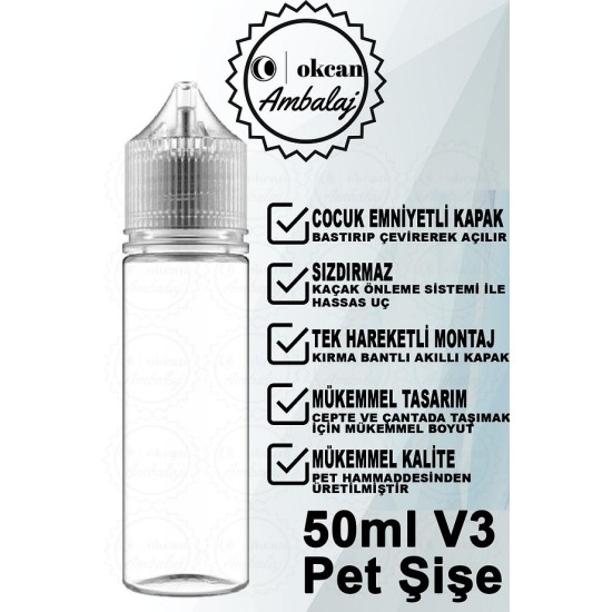 okcan Kilit Kapaklı Ithal V3 Şeffaf Gorilla Şişe 50ml - Beyaz Kapak-500 Adet okcan Kilit Kapaklı Ithal V3 Şeffaf Gorilla Şişe 50ml - Beyaz Kapak-500 Adet