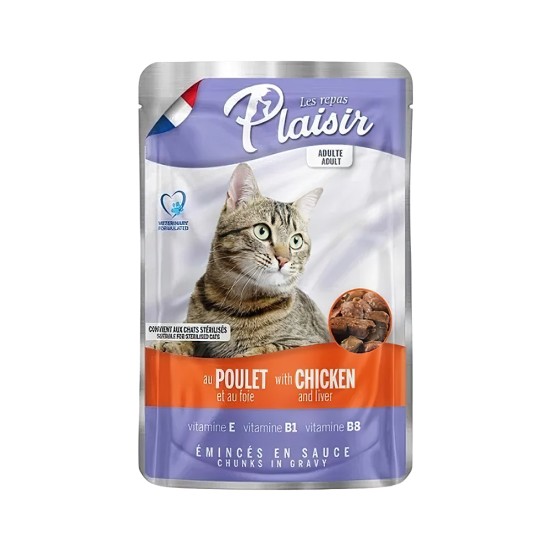 PLAİSİR TAVUK ETLİ VE CİĞER ETLİ YETİŞKİN VE KISIRLAŞTIRILMIŞ KEDİ KONSERVE MAMASI(100GR)
