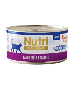NUTRİ FELİNE TAVUK ETLİ VE SOMONLU TAHILSIZ KONSERVE YETİŞKİN KEDİ MAMASI(70GR)