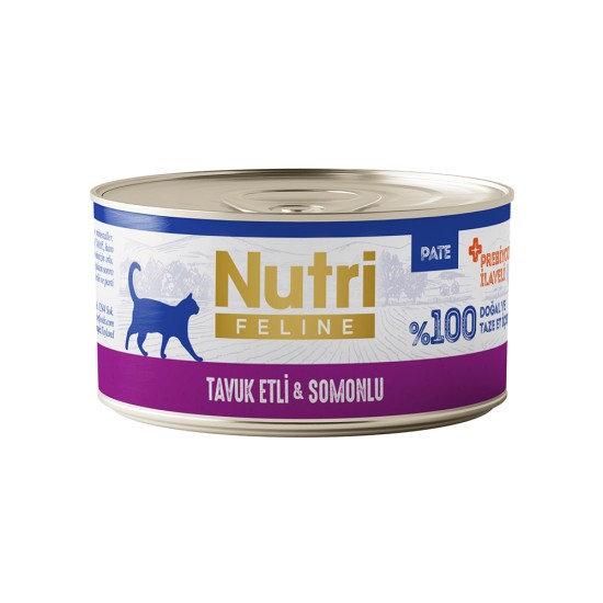 NUTRİ FELİNE TAVUK ETLİ VE SOMONLU TAHILSIZ KONSERVE YETİŞKİN KEDİ MAMASI(70GR)