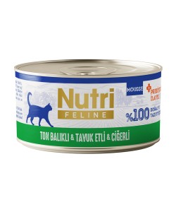 NUTRİ FELİNE TON BALIKLI ,TAVUK ETLİ VE CİĞERLİ TAHILSIZ KONSERVE YETİŞKİN KEDİ MAMASI(70GR)