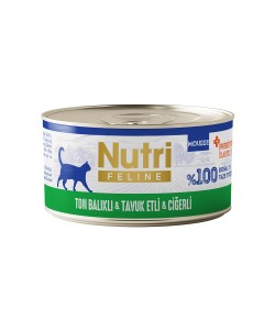 NUTRİ FELİNE TON BALIKLI ,TAVUK ETLİ VE CİĞERLİ TAHILSIZ KONSERVE YETİŞKİN KEDİ MAMASI(70GR)