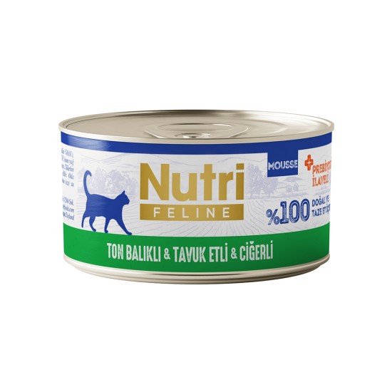 NUTRİ FELİNE TON BALIKLI ,TAVUK ETLİ VE CİĞERLİ TAHILSIZ KONSERVE YETİŞKİN KEDİ MAMASI(70GR)