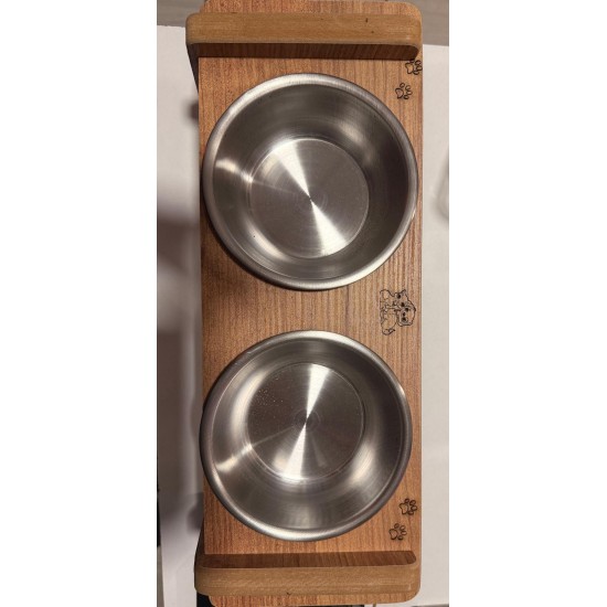 EVCİL HAYVAN İÇİN İKİLİ AHŞAP MAMA  VE SU KABI