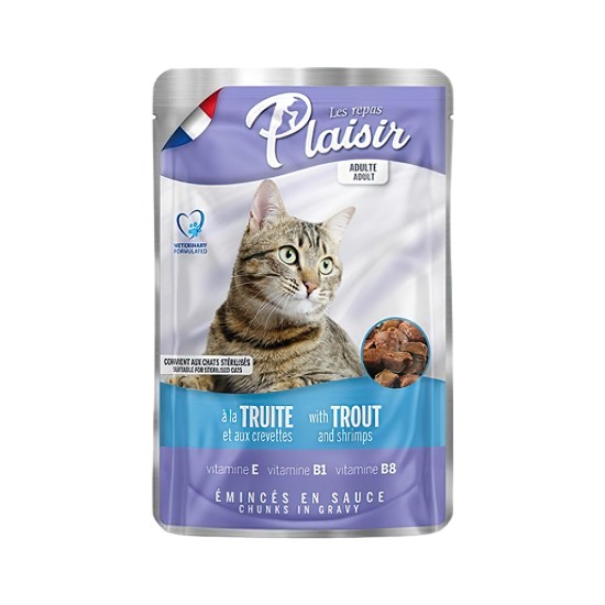 PLAİSİR ALABALIKLI VE KARİDESLİ YETİŞKİN VE KISIRLAŞTIRILMIŞ KEDİ KONSERVE MAMASI(100GR)