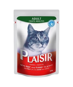 PLAİSİR BİFTEK ETLİ VE HİNDİ ETLİ YETİŞKİN VE KISIRLAŞTIRILMIŞ KEDİ POUCH YAŞ MAMA (100GR)