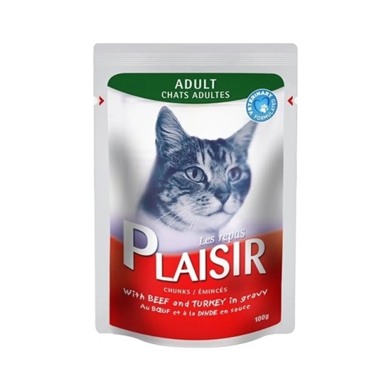 PLAİSİR BİFTEK ETLİ VE HİNDİ ETLİ YETİŞKİN VE KISIRLAŞTIRILMIŞ KEDİ POUCH YAŞ MAMA (100GR)
