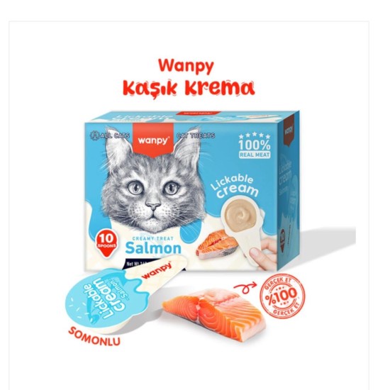 WANPY SOMONLU  KAŞIK KREMA KEDİ ÖDÜL MAMASI(10X16GR)