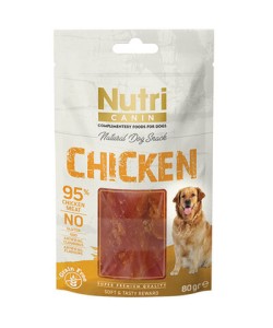 NUTRİ CANIN %95 TAVUK ETLİ TAHILSIZ KÖPEK ÖDÜL MAMASI(80GR)
