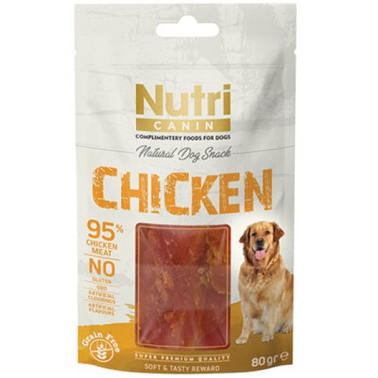 NUTRİ CANIN %95 TAVUK ETLİ TAHILSIZ KÖPEK ÖDÜL MAMASI(80GR)